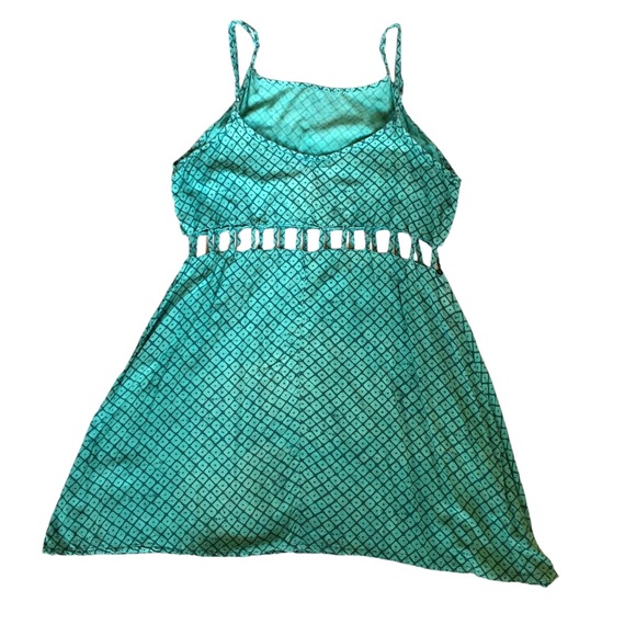 Manaola Hawaii Teal Cut Out Summer Dress Watermark Piko Print Size Small - Picture 8 of 16